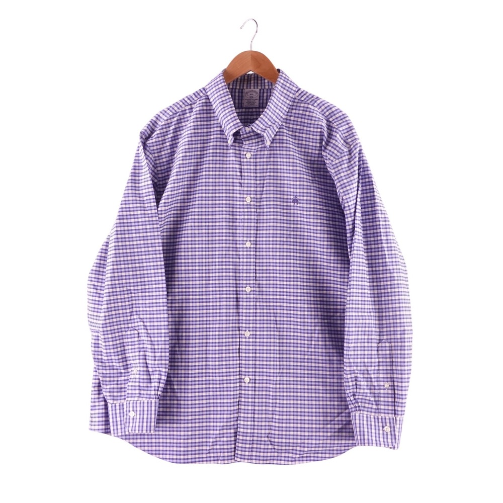 Brooks Brothers Mens XXL Regular Non-Iron Stretch Gingham Shirt Blue White OCBD